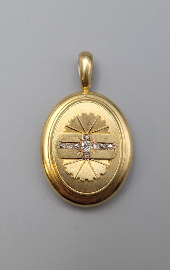 Large Antique Victorian English 15K 15CT Solid Gold Old Cut Diamond  Oval Locket, 0.50 CTW, Circa 1880s