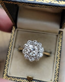Antique Victorian 18K GIA 1.15 CT I SI2 Old Mine Cut Diamond Cluster Halo Ring, 2.15 CTW, Engagement Ring, Size 7.5-7.75