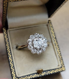 Antique Victorian 18K GIA 1.15 CT I SI2 Old Mine Cut Diamond Cluster Halo Ring, 2.15 CTW, Engagement Ring, Size 7.5-7.75