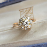 Antique 18K Gold Old Mine Old European Cut Diamond Cluster Ring, 1.50 CTW, Engagement Ring, Flower Ring, Size 7.5