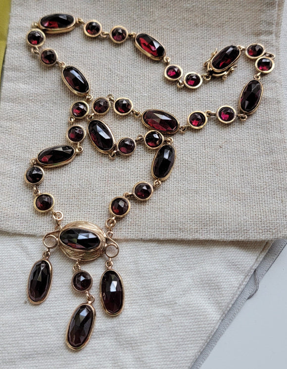 Antique 12K Bohemian Faceted Garnet Festoon Necklace, Gift for Her, Wedding Necklace