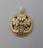 Antique 18K Floral Old Cut Diamond Charm Pendant, Gift for Her