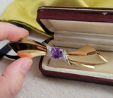 Oscar Heyman Midcentury Retro 18K platinum GIA Pinkish Purple Ceylon Sri Lanka No Heat Sapphire Diamond Brooch