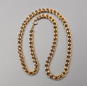 Antique Victorian 10K-12K Solid Gold Double Interlocking Link Collar Chain Necklace, Locket Watch Chain, 19 Inches