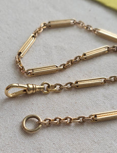 Antique Gold Filled Ornate Bar Link Watch Chain Choker Necklace, 14&1/8", Gift for Her