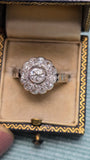 Antique Early 1900s Edwardian/Art Deco Platinum Old Cut Diamond Cluster Halo Daisy Ring, 7.5-7.75