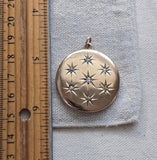 Antique 9K Solid Gold Old Mine Cut Diamond Starburst Round Shape Photo Locket, No Monogram, Gift for Her