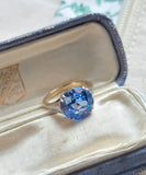 Vintage/Antique Art Deco 9KT Gold & Platinum Blue Stone Solitaire Ring, Size 5.25-5.5