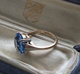 Vintage/Antique Art Deco 9KT Gold & Platinum Blue Stone Solitaire Ring, Size 5.25-5.5