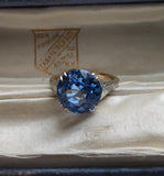 Vintage/Antique Art Deco 9KT Gold & Platinum Blue Stone Solitaire Ring, Size 5.25-5.5