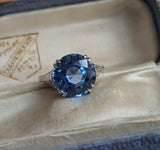 Vintage/Antique Art Deco 9KT Gold & Platinum Blue Stone Solitaire Ring, Size 5.25-5.5