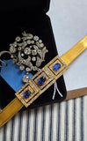 Mid-century Retro 18K Three-Section GIA Ceylon Sri Lanka No Heat Sapphire Old Mine Diamond Greek Key Mesh Link Bracelet