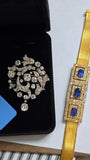 Mid-century Retro 18K Three-Section GIA Ceylon Sri Lanka No Heat Sapphire Old Mine Diamond Greek Key Mesh Link Bracelet
