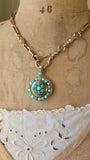 Antique French 18k Turquoise, Seed Pearl & Rose-Cut Diamond Floral Locket, Late 19th Century
