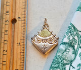 Antique 10K Gold Two-Tone Diamond Starburst Locket, Victorian Watch Fob