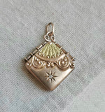 Antique 10K Gold Two-Tone Diamond Starburst Locket, Victorian Watch Fob