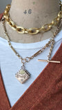 Antique 10K Gold Two-Tone Diamond Starburst Locket, Victorian Watch Fob