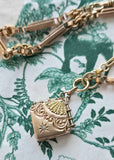Antique 10K Gold Two-Tone Diamond Starburst Locket, Victorian Watch Fob