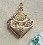 Antique 10K Gold Two-Tone Diamond Starburst Locket, Victorian Watch Fob