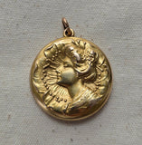 Antique Art Nouveau 10K Repoussé “Gibson Girl” Lady Locket, Gift for Her