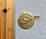 Vintage French 18K Gold Saint Christopher Medal Medallion Pendant, Religious Protection Charm