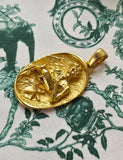 Vintage French 18K Aquarius Zodiac Horoscope Charm Pendant, Lucky Charm