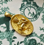 Vintage French 18K Aquarius Zodiac Horoscope Charm Pendant, Lucky Charm