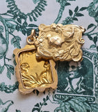 Antique Art Nouveau French 18k Repoussé Gibson Girl Rectangular Slide Locket, Gift for Her