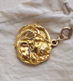 Antique Art Nouveau French 18k Repoussé Gibson Girl Oval Slide Locket, Gift for Her