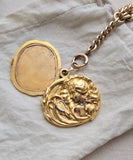 Antique Art Nouveau French 18k Repoussé Gibson Girl Oval Slide Locket, Gift for Her