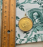Antique 1918 Mexican 20 Peso Gold Coin Pendant in 10K Bezel