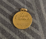 Antique French 18K Gold Devotional Virgin Mary Medal Pendant, Religious Protection Charm