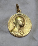 Antique French 18K Gold Devotional Virgin Mary Medal, Religious Protection Charm