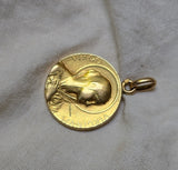 Antique French 18K Gold Devotional Virgin Mary Medal, Religious Protection Charm