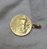 Antique French 18K Gold Devotional Virgin Mary Medal, Religious Protection Charm