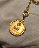 Classic French Vintage 18K Gold Augis "Qu'hier Que Demain" Love Charm Pendant with Laurel Border