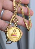 Classic French Vintage 18K Gold Augis "Qu'hier Que Demain" Love Charm Pendant with Laurel Border