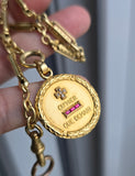 Classic French Vintage 18K Gold Augis "Qu'hier Que Demain" Love Charm Pendant with Laurel Border