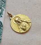 Antique French 18K  Jesus and  Virgin Mary Double-sided Religious Medal Charm Pendant, Protection Charm