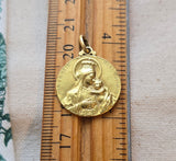 Antique French 18K  Jesus and  Virgin Mary Double-sided Religious Medal Charm Pendant, Protection Charm