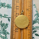Antique French 18K Gold Virgin Mary Medal Pendant Engraved 1943, Religious Protection Charm