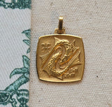 Small Vintage French 18K Pisces Zodiac Charm Pendant | French Eagle Head Hallmark, Lucky Charm