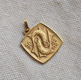 Small Vintage French 18K Pisces Zodiac Charm Pendant | French Eagle Head Hallmark, Lucky Charm