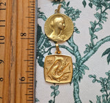 Small Vintage French 18K Pisces Zodiac Charm Pendant | French Eagle Head Hallmark, Lucky Charm