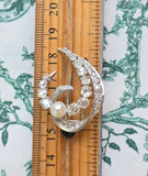 Vintage Mid-century Retro French Mauboussin 18k Gold Old Mine Cut Diamond Pearl Brooch, Gift for Her