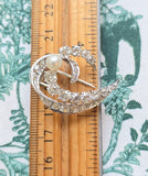 Vintage Mid-century Retro French Mauboussin 18k Gold Old Mine Cut Diamond Pearl Brooch, Gift for Her