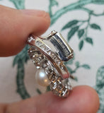 Vintage Mid-century Retro French Mauboussin 18k Gold Old Mine Cut Diamond Pearl Brooch, Gift for Her