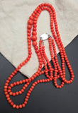 Antique Vintage Double-Strand Natural Undyed Mediterranean Red Coral Bead Necklace, Gift for Her
