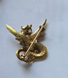Antique French 18k Gold Old Mine Cut Damond Chimera Griffin Dragon Brooch, Circa 1900