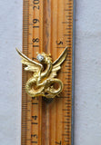 Antique French 18k Gold Old Mine Cut Damond Chimera Griffin Dragon Brooch, Circa 1900